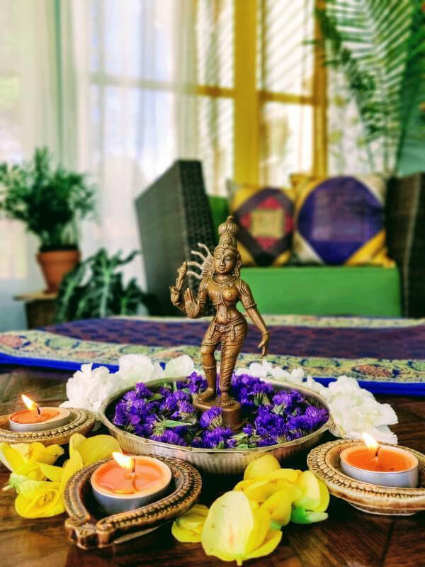 One look at Thenmozhi's home will transport you to India! With greenery and temple elements, this South Indian Home in USA glows with abundance and piety.