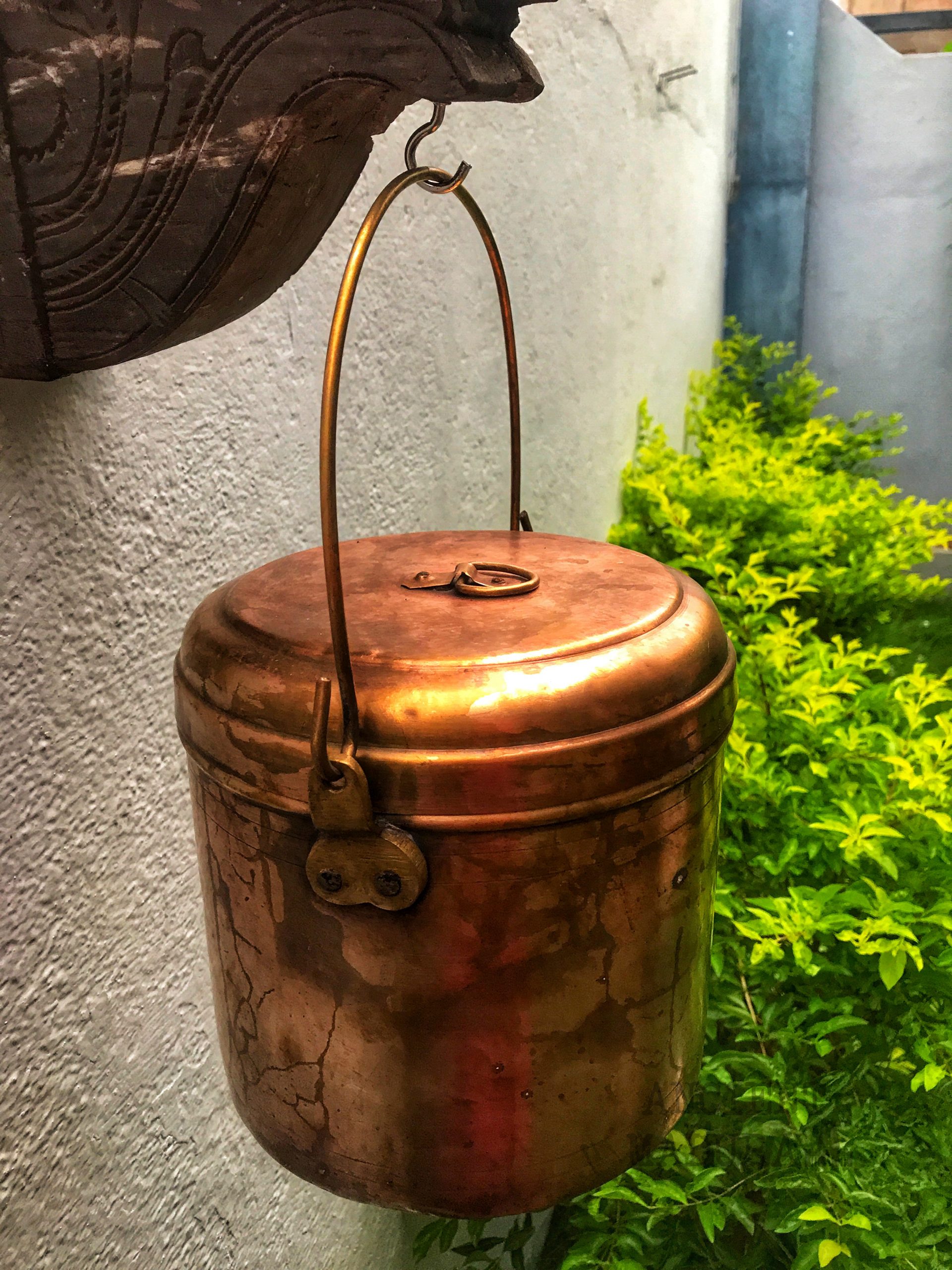 Copper storage box with copper handle, also referred to as copper thooku