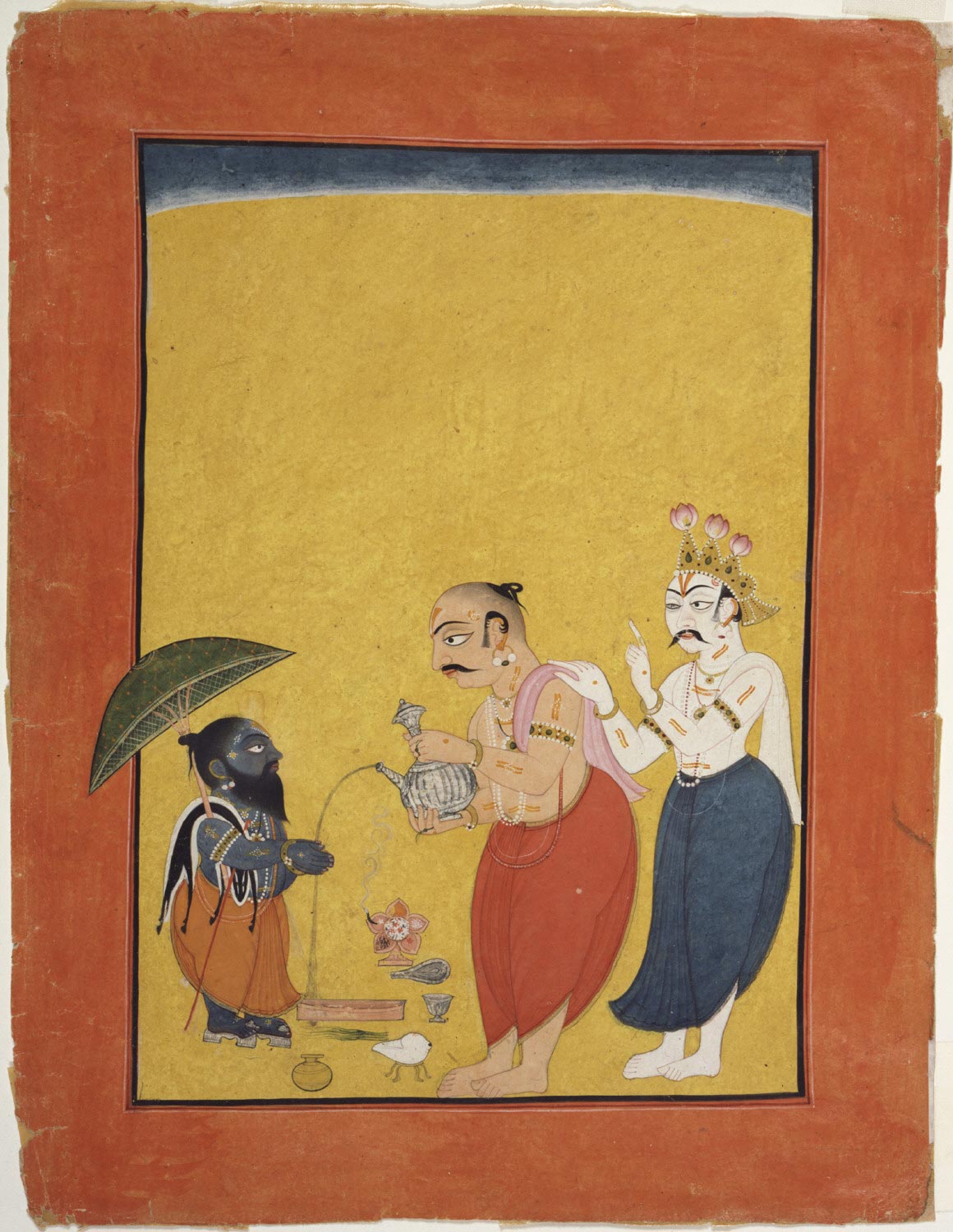 Vamana incarnation of Lord Vishnu with King Mahabali and Shukracharya, a story recited during Diwali