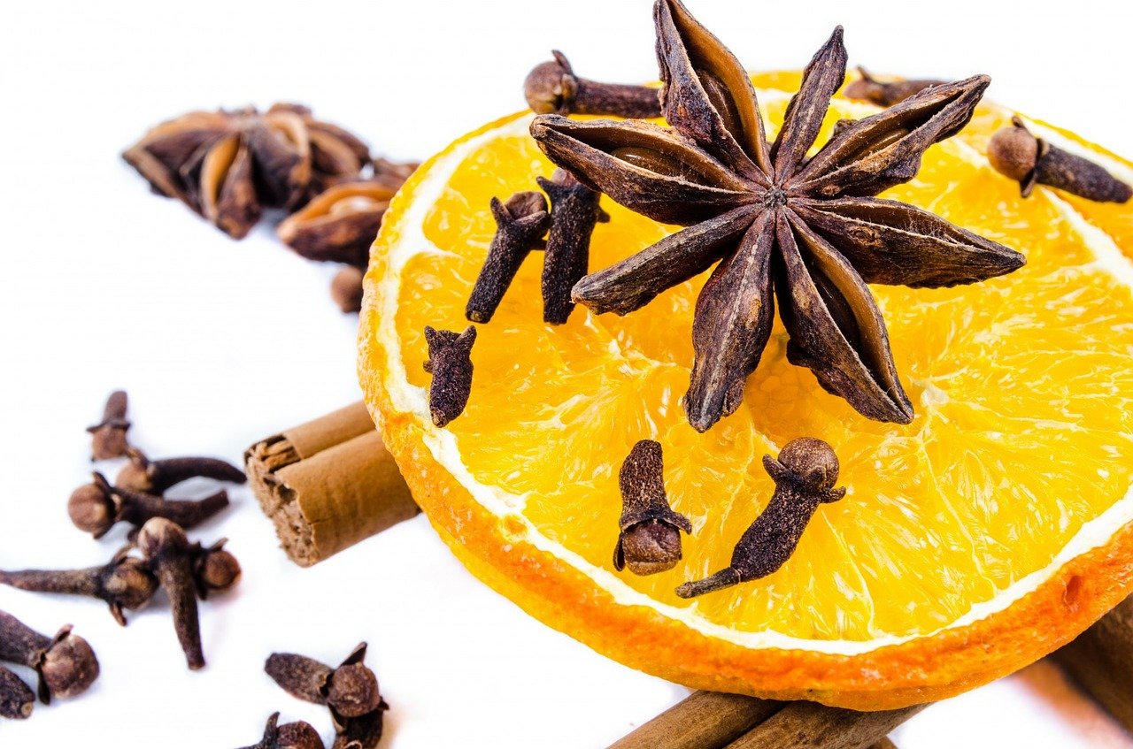 Cloves, Star anise, cinnamon and orange slices for potpourri