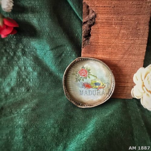 Vintage brass glass painted tray