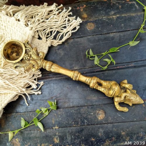 Bronze Havan Spoon with ganesha /Homa spoon with ganesha