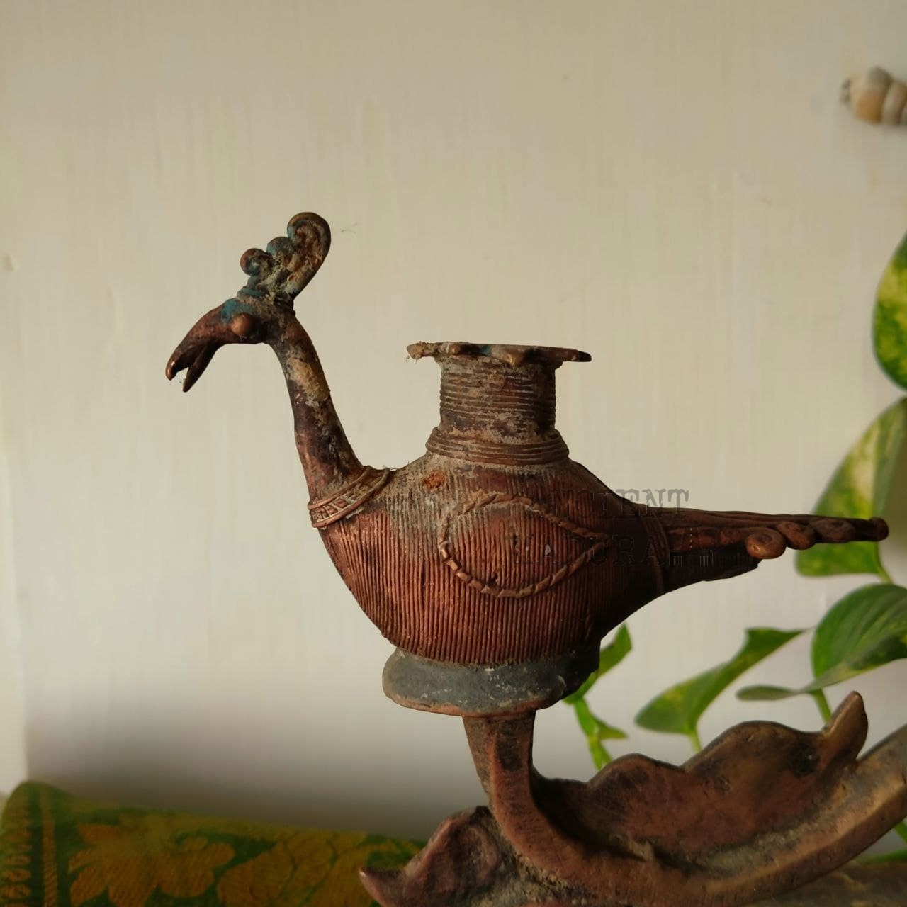 Bronze Aarti Diya with Peacock