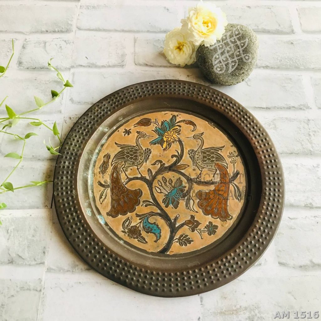 Brass Wall Plate with enameled Peacock Ancient Madurai