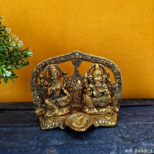 Brass Coated Aluminium Lord Ganesha and Goddess Lakshmi Lamp