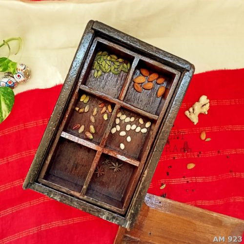 Teak Wooden Spice Box (2 racks)- Vintage box from Chettinad