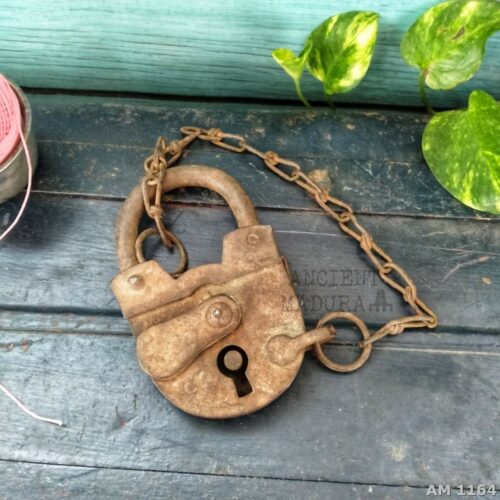 Antique Iron Lock and Key with chain