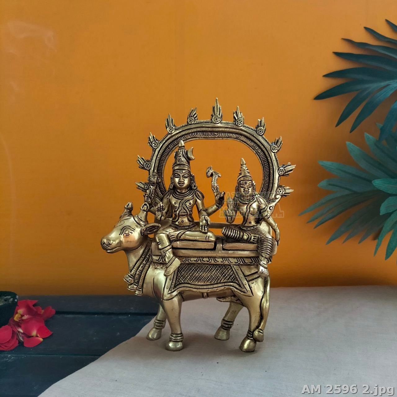 Brass Lord Shiva Goddess Parvati Sitting On Nandi - Pradosham Shivan