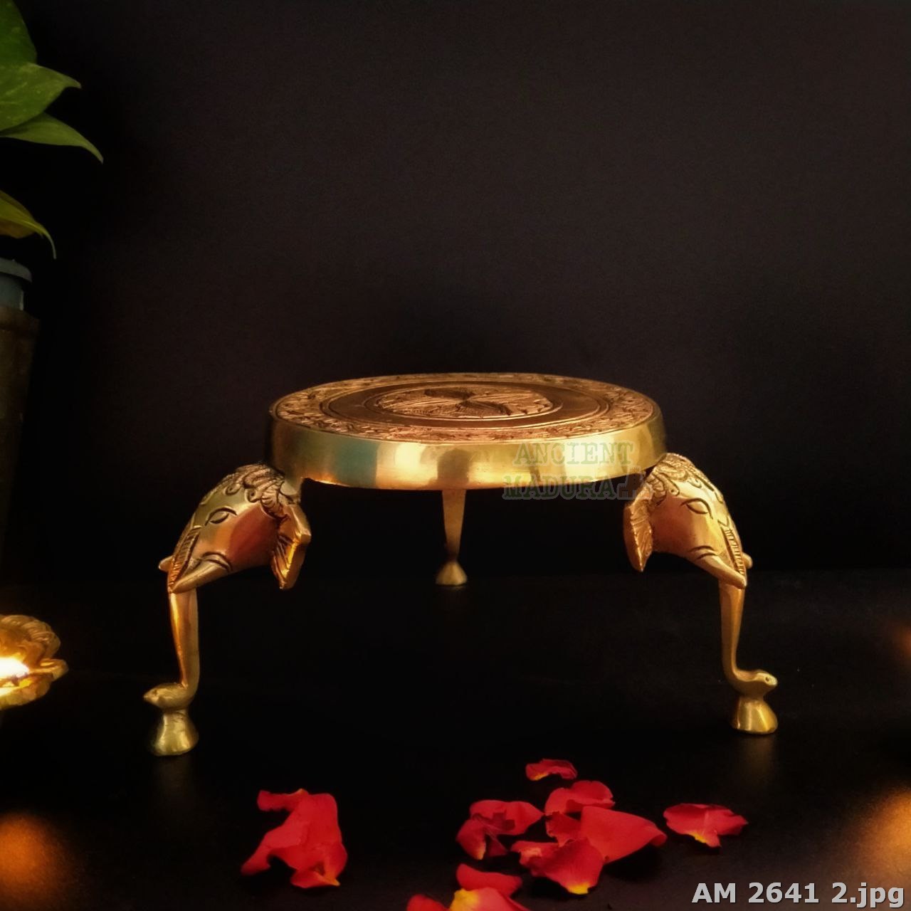 Brass Elephant Pooja Chwki/Pooja Stand/Pooja Stool