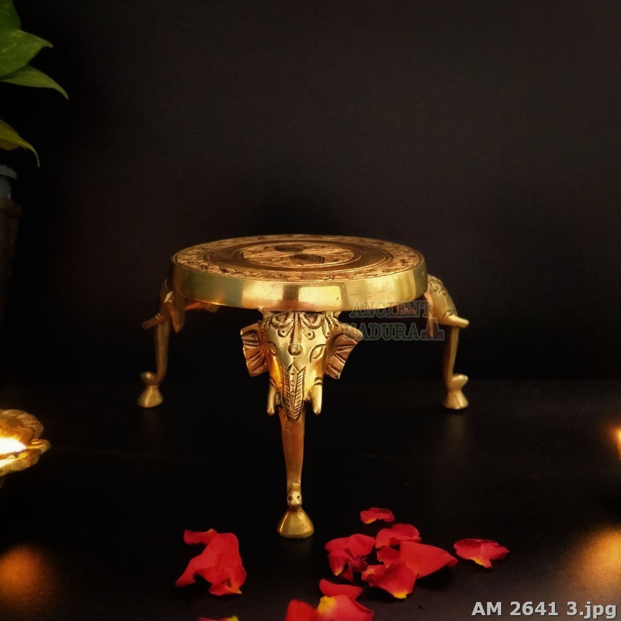 Brass Elephant Pooja Chwki/Pooja Stand/Pooja Stool