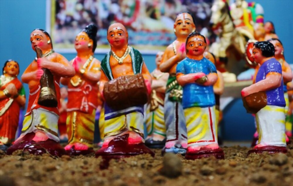an array of south indian musician dolls
