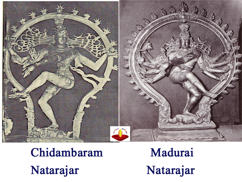 A comparison showing Lord Shiva dancing on the left leg instead of his right
