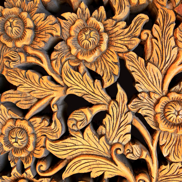 Botanical wooden carvings