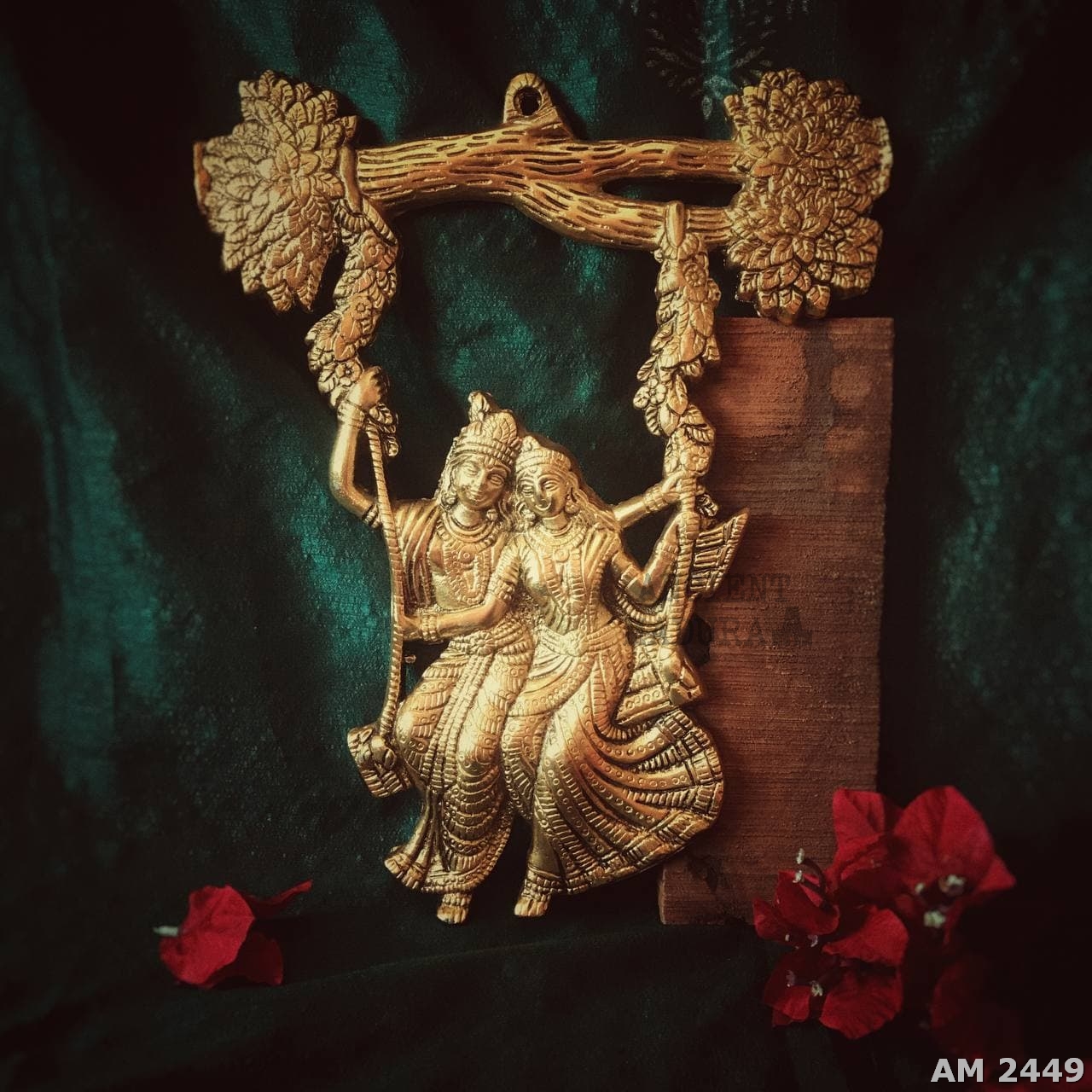 Brass panel of Lord Krishna and Radha on swing