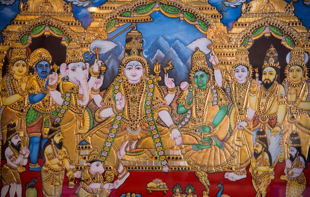 Tanjore painting featuring Indian deities