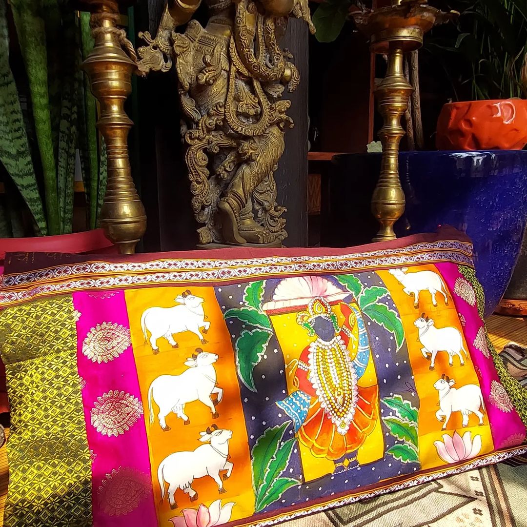 Hand painted Pichwai Painting on a pillow cover