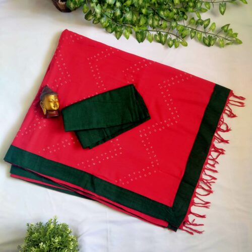 Sungudi Saree - Red with Green Border