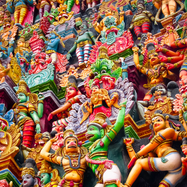 The stucco work on the Meenakshi Temple Gopuram