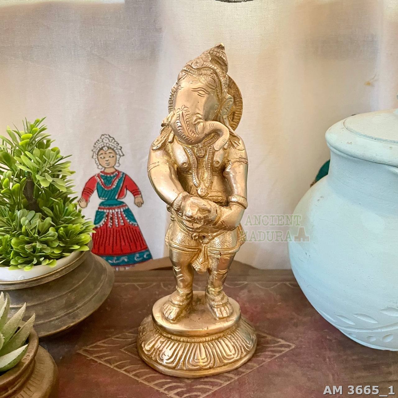 Bronze lord ganesh with cymbals