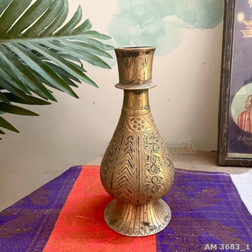 Brass engraved flower vase