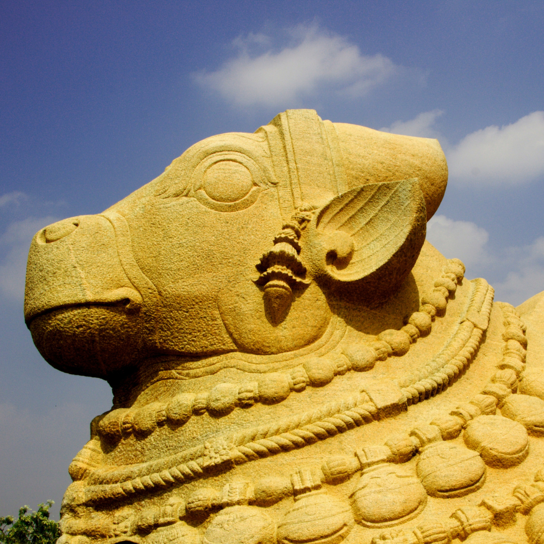 Nandi statue in yellow stone