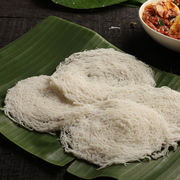 Idiyappam on a banana leaf