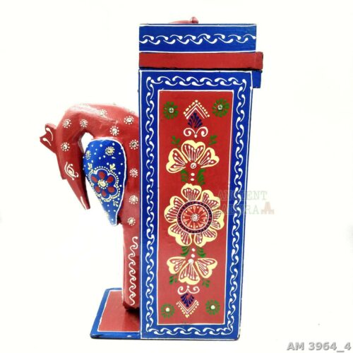 Red Hand-Painted Peacock Wine Bottle Holder