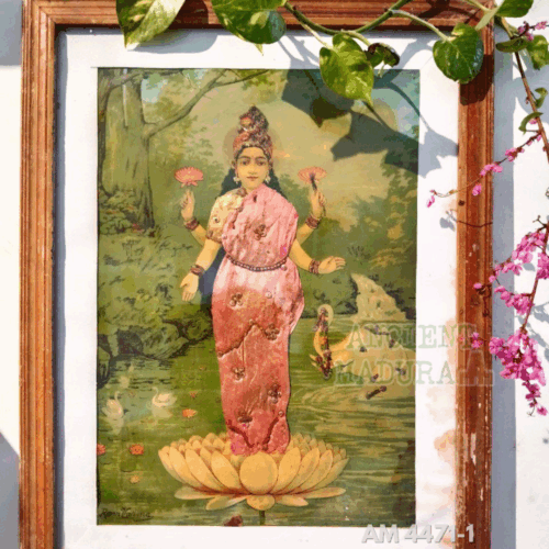 Goddess Lakshmi Lithograph - Embellished with pure silk saree