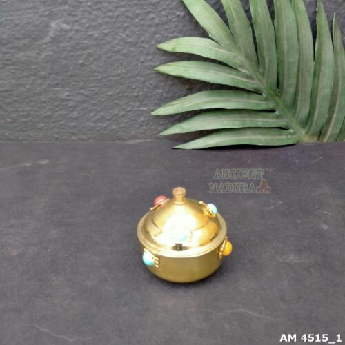 Stone Studded Brass Kumkum Container | Sindoor Dibbi | Decorative Kumkum Box for Pooja & Gifting