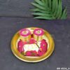 Brass Kumkum Set – Wine Pichwai Plate with 2 Round Brass Kumkum Boxes for Pooja & Gifting