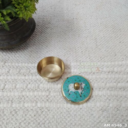 Blue Pichwai Sacred Cow Kumkum box for Abundance