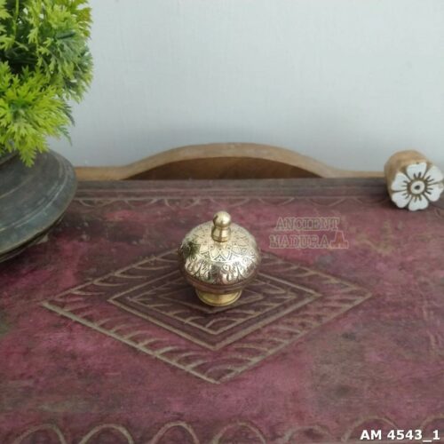 Traditional Engraved Brass Kumkum Box | Decorative Sindoor Dibbi for Pooja