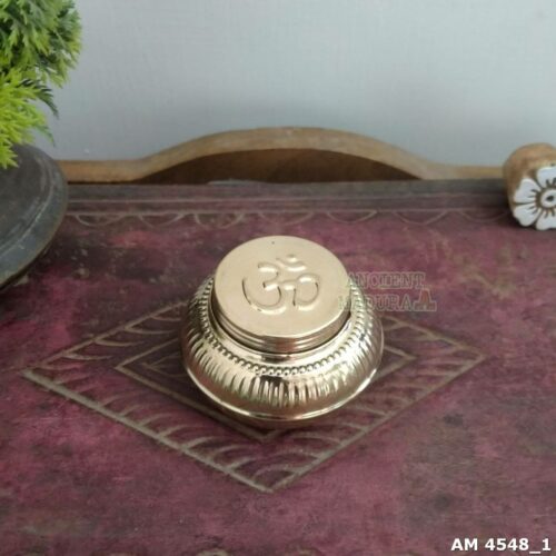 Brass Om Box for Kumkum/Pooja/Chandan/Turmeric | Brass Kumkum Box