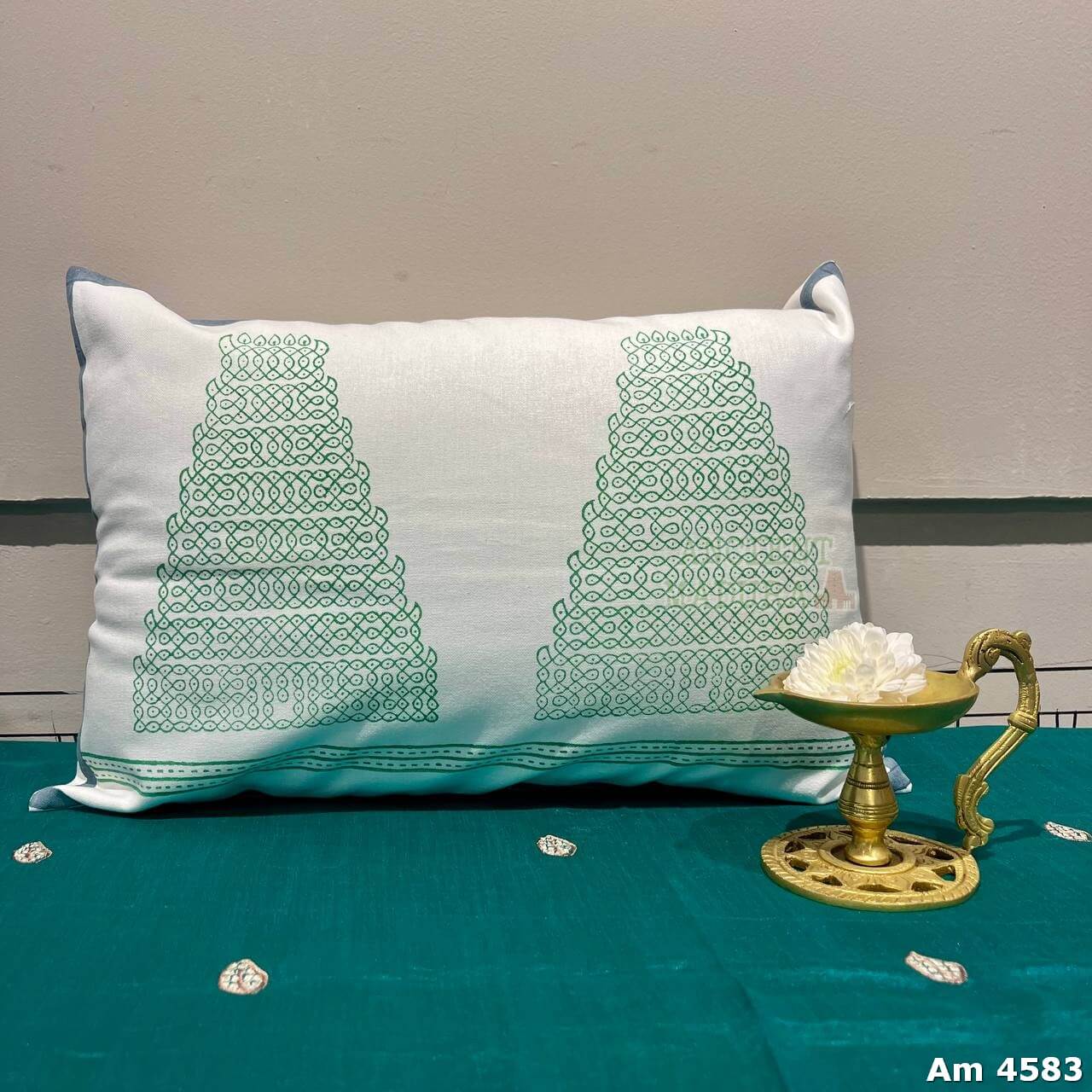 gopuram kollam cotton lumbar cushion cover green
