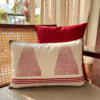 Hand Block Print Gopuram Kollam Cotton Lumbar Cushion Cover - Red