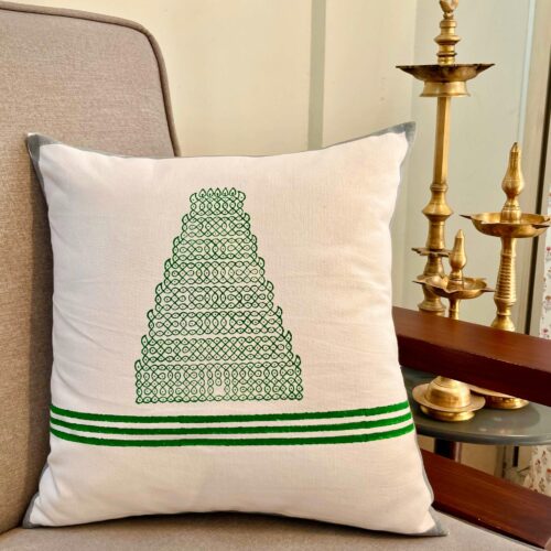 Gopuram Kolam Hand Block Print Cushion Cover