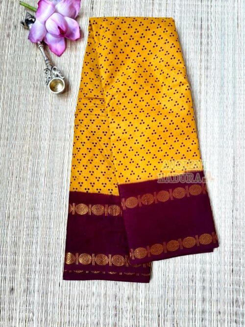 Mustard Yellow Mukkati Madurai Sungudi Sarees Online