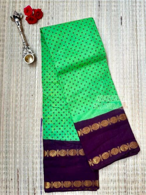 Light green sungudi cotton saree with blouse