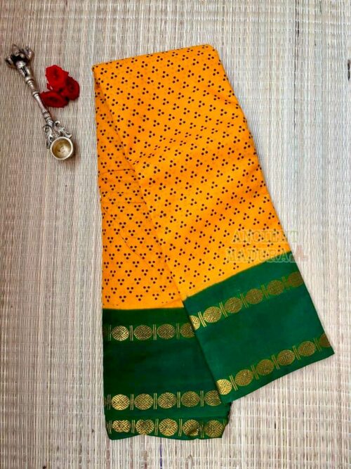 Turmeric yellow Mukkati sungudi saree in Madurai