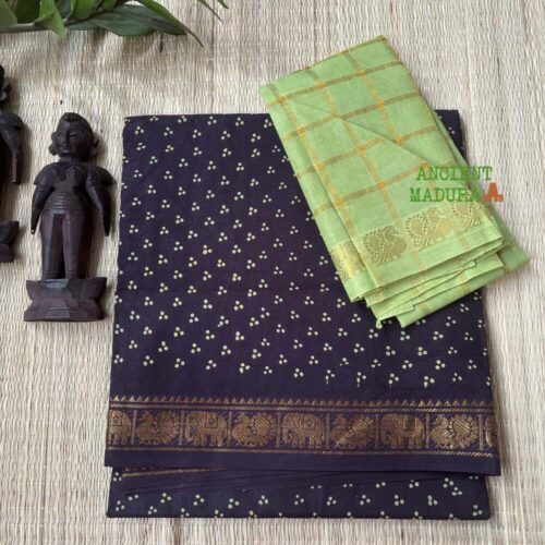 Elephant Black Premium Mukkati Sungudi Saree with Blouse