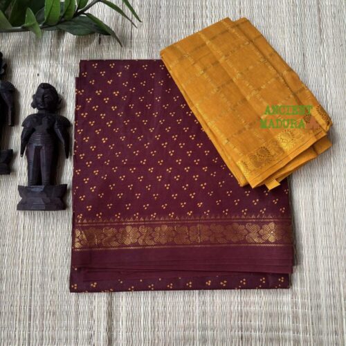 Brown Premium Mukkati Sungudi Cotton Sarees Online