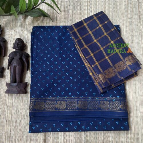 Navy Blue 120 Count Premium Mukkati Sungudi Saree