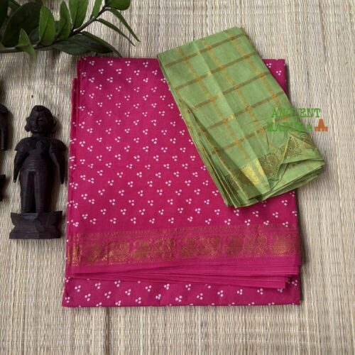 Rani Pink 120 Count Premium Mukkati Sungudi Saree with Blouse