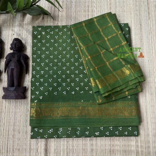 Bottle Green 120 Count Premium Mukkati Sungudi Saree