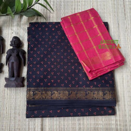 Black 120 Count Premium Mukkati Madurai Sungudi Saree with Blouse