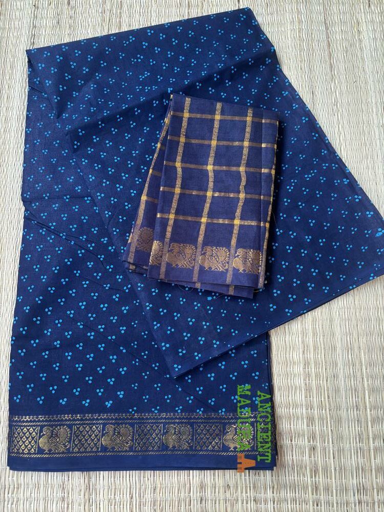 Navy Blue 120 Count Premium Mukkati Sungudi Saree