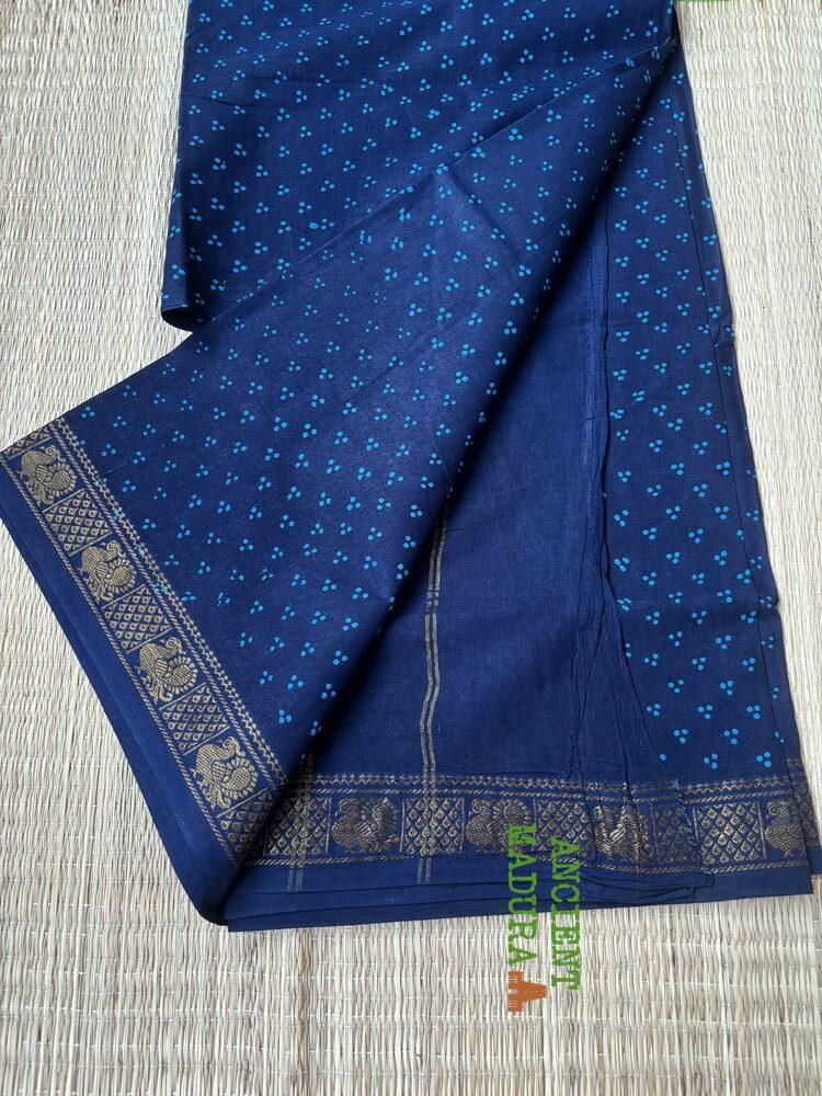 Navy Blue 120 Count Premium Mukkati Sungudi Saree