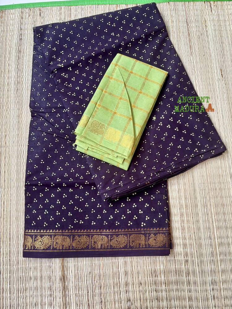 Elephant Black Premium Mukkati Sungudi Saree with Blouse
