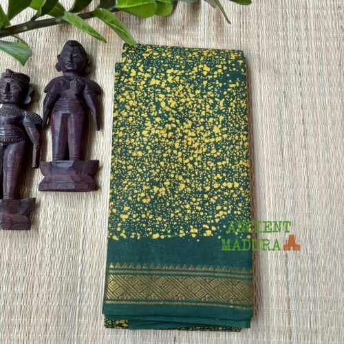Dark green premium spray dot sungudi saree — 120 count Alli Thelicha technique