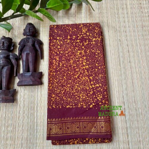 Brown premium spray dot sungudi saree — 120 count Alli Thelicha technique
